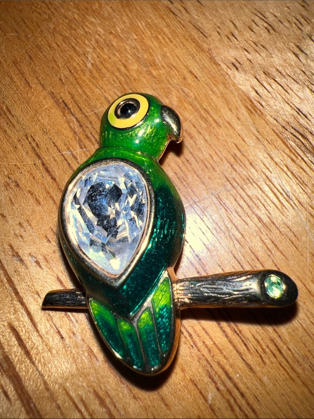 Signed Swarovski Crystal Parrot Brooch, Vintage Swan Logo, 1980s